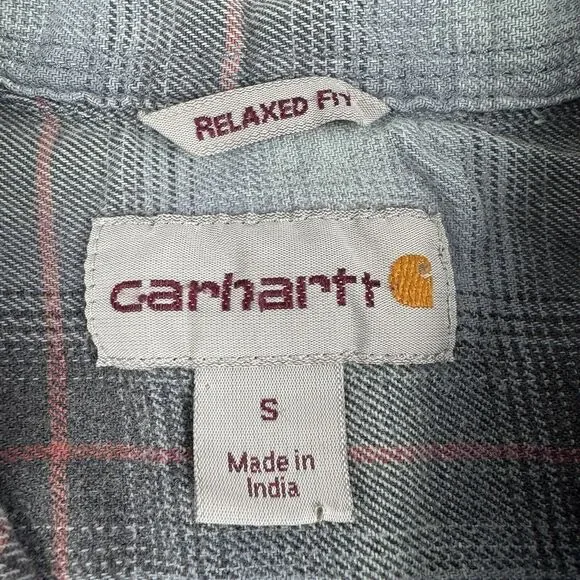 Carhartt Men's Relaxed Fit Plaid Long Sleeve Grey Blue Heavyweight Shirt Small - Picture 13 of 16